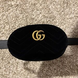 Gucci Black Velvet Belt Bag with Gold Logo